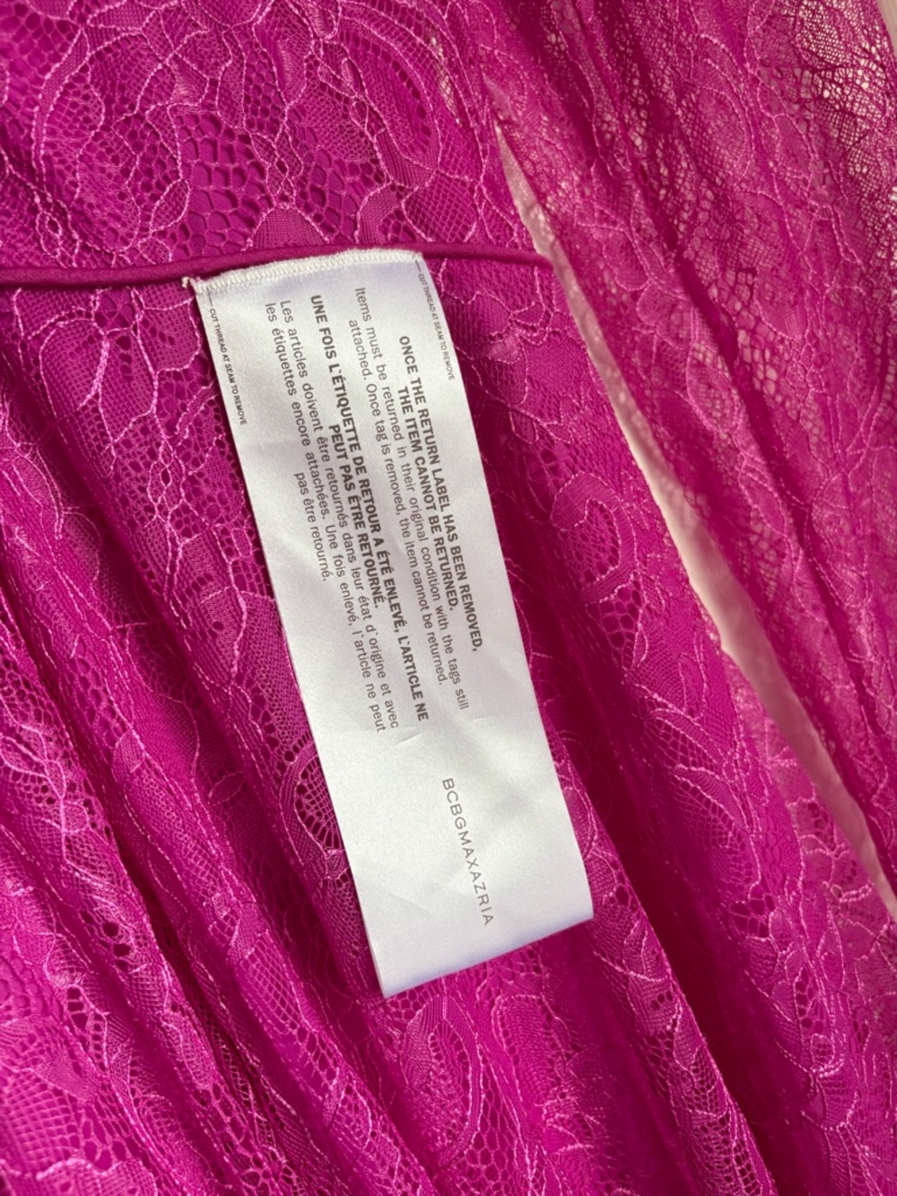 NWT BCBGMAXAZRIA Magenta Pink Lace Cutout Asymmetrical Midi Dress Size 8 - Picture 7 of 8
